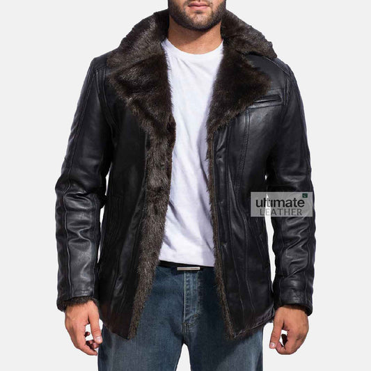 Mens Shearling Black Sheepskin Leather Jacket
