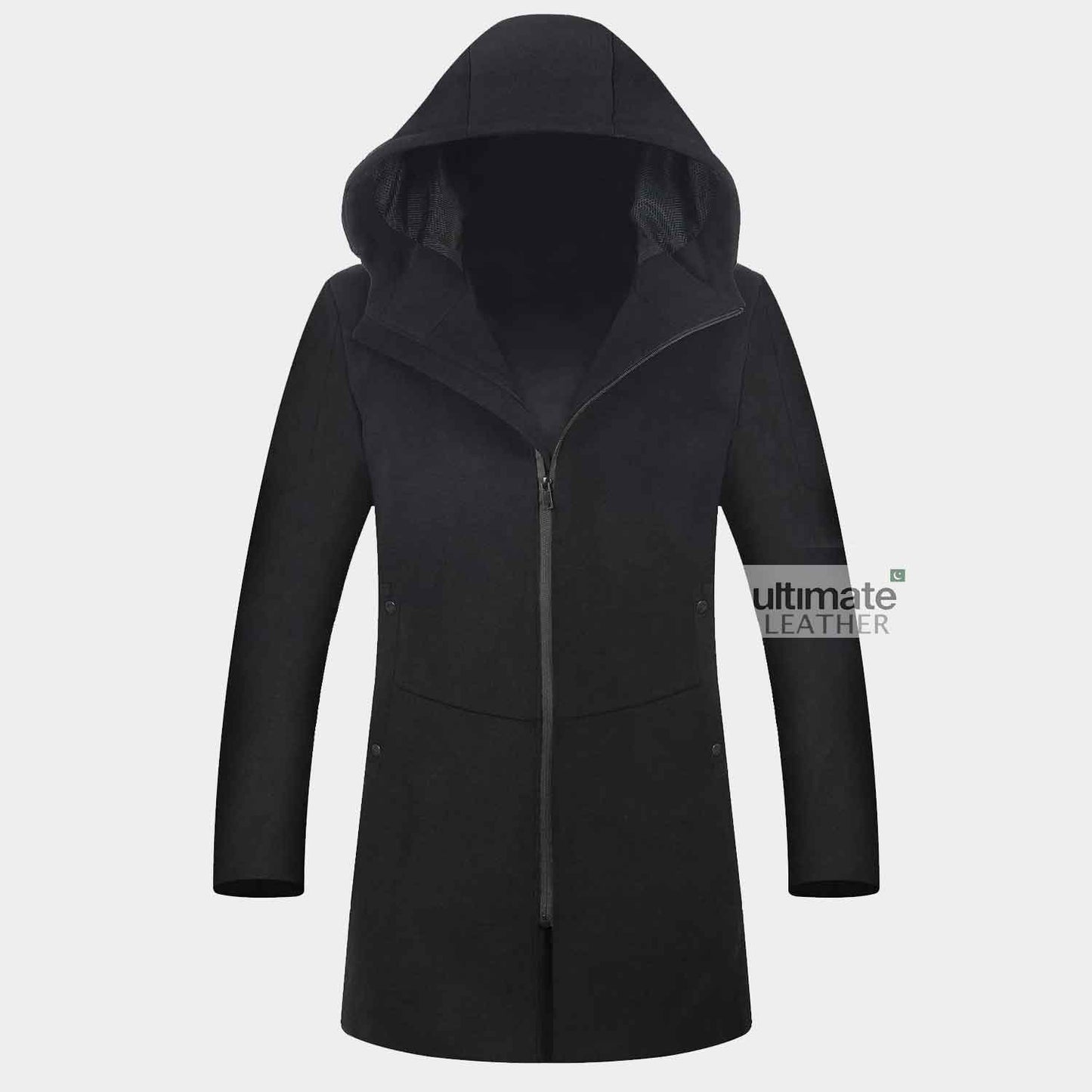 Mens Hooded Wool Trench Coat