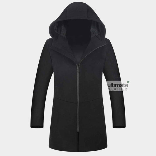 Mens Hooded Wool Trench Coat