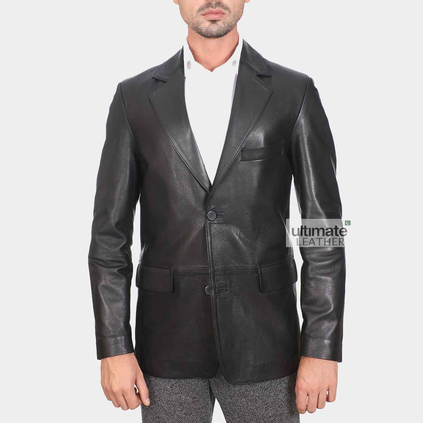 Mens Black Leather Blazer