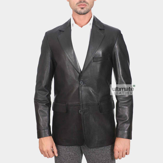Mens Black Leather Blazer