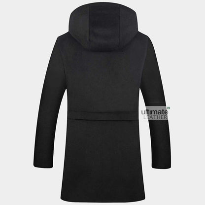 Mens Hooded Wool Trench Coat