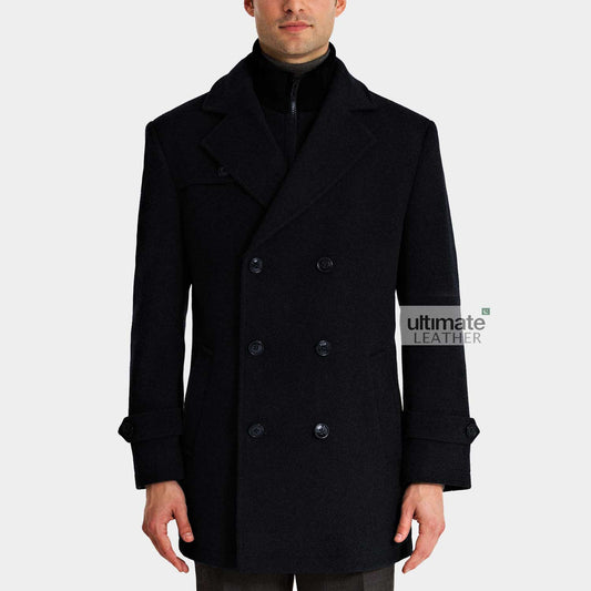 Mens Black Wool Pea Coat