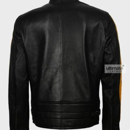 Men's Black & Yellow Cafe Racer Leather Jacket