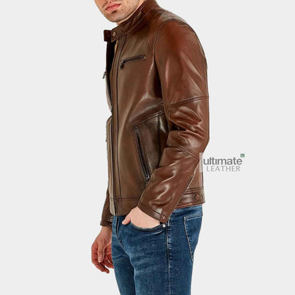 Mens Motorcycle Brown Leather Jacket