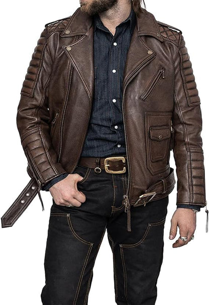 Men’s Cowhide Brown Biker Leather Jacket