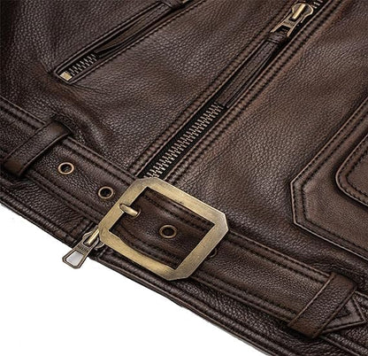 Men’s Cowhide Brown Biker Leather Jacket