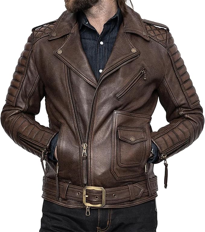 Men’s Cowhide Brown Biker Leather Jacket