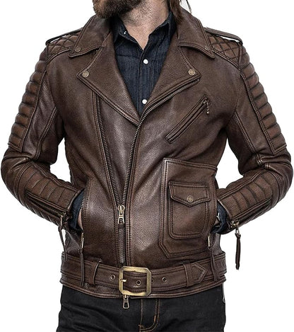 Men’s Cowhide Brown Biker Leather Jacket