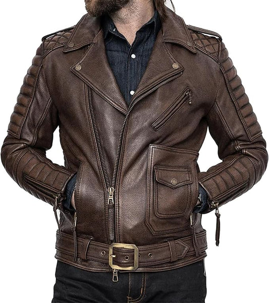Men’s Cowhide Brown Biker Leather Jacket