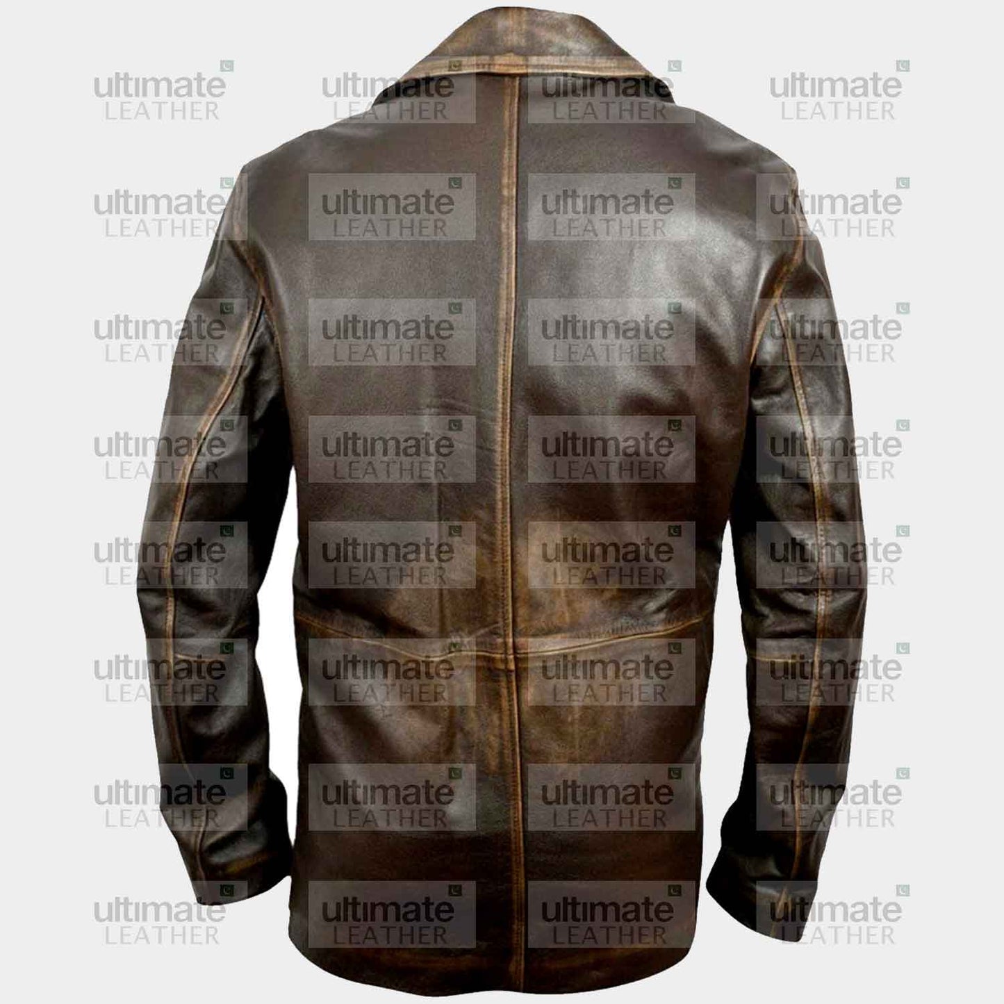 Men's Distressed Leather Brown Pea Coat