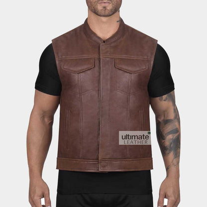 Men's Brown Leather Vest