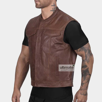 Men's Brown Leather Vest