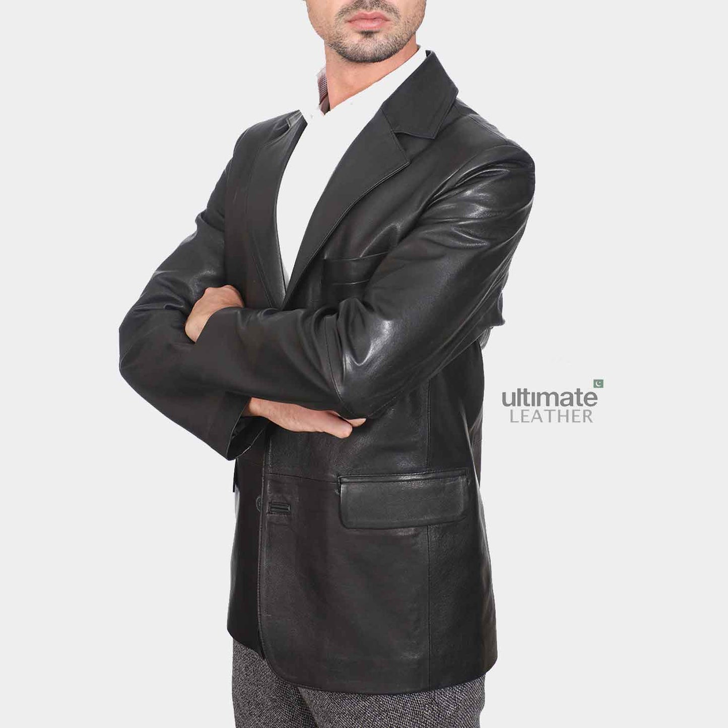 Mens Black Leather Blazer