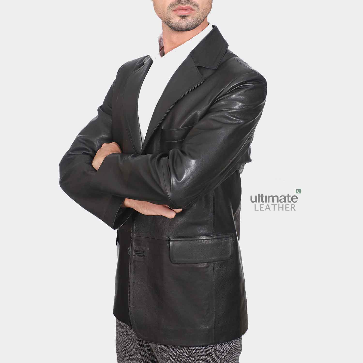 Mens Black Leather Blazer
