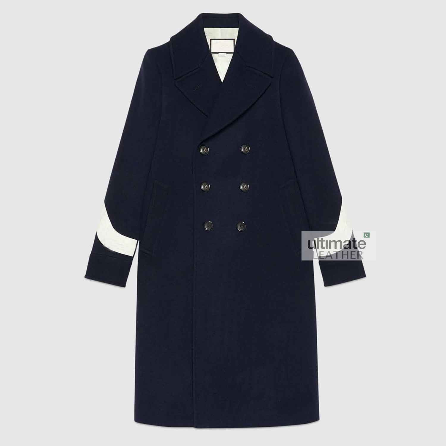 Mens Dark Blue Wool Trench Coat