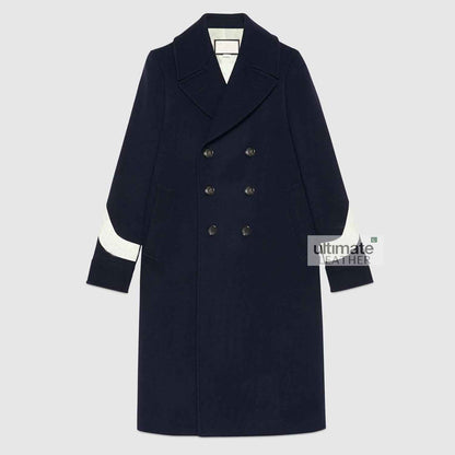 Mens Dark Blue Wool Trench Coat