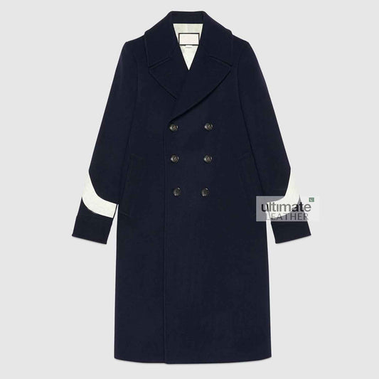 Mens Dark Blue Wool Trench Coat