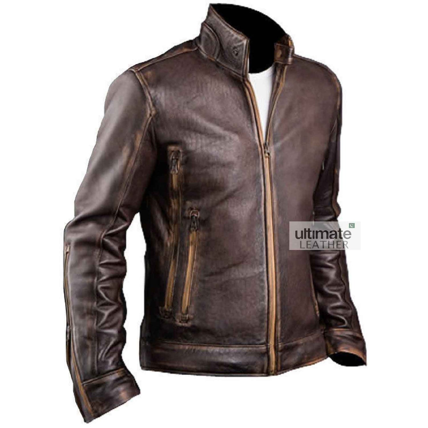 Men's Biker Brown Cafe Racer Leather Jacket
