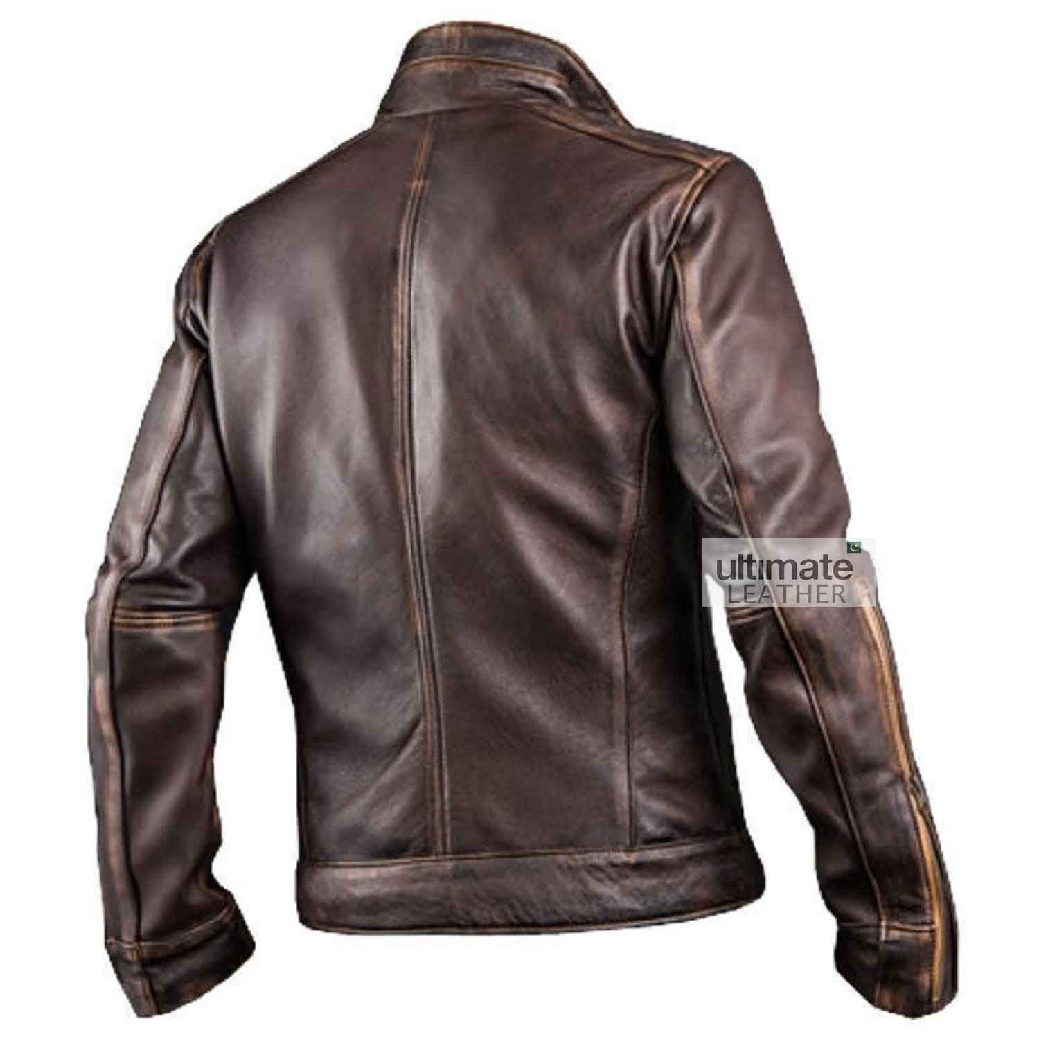 Men's Biker Brown Cafe Racer Leather Jacket