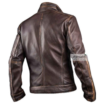 Men's Biker Brown Cafe Racer Leather Jacket