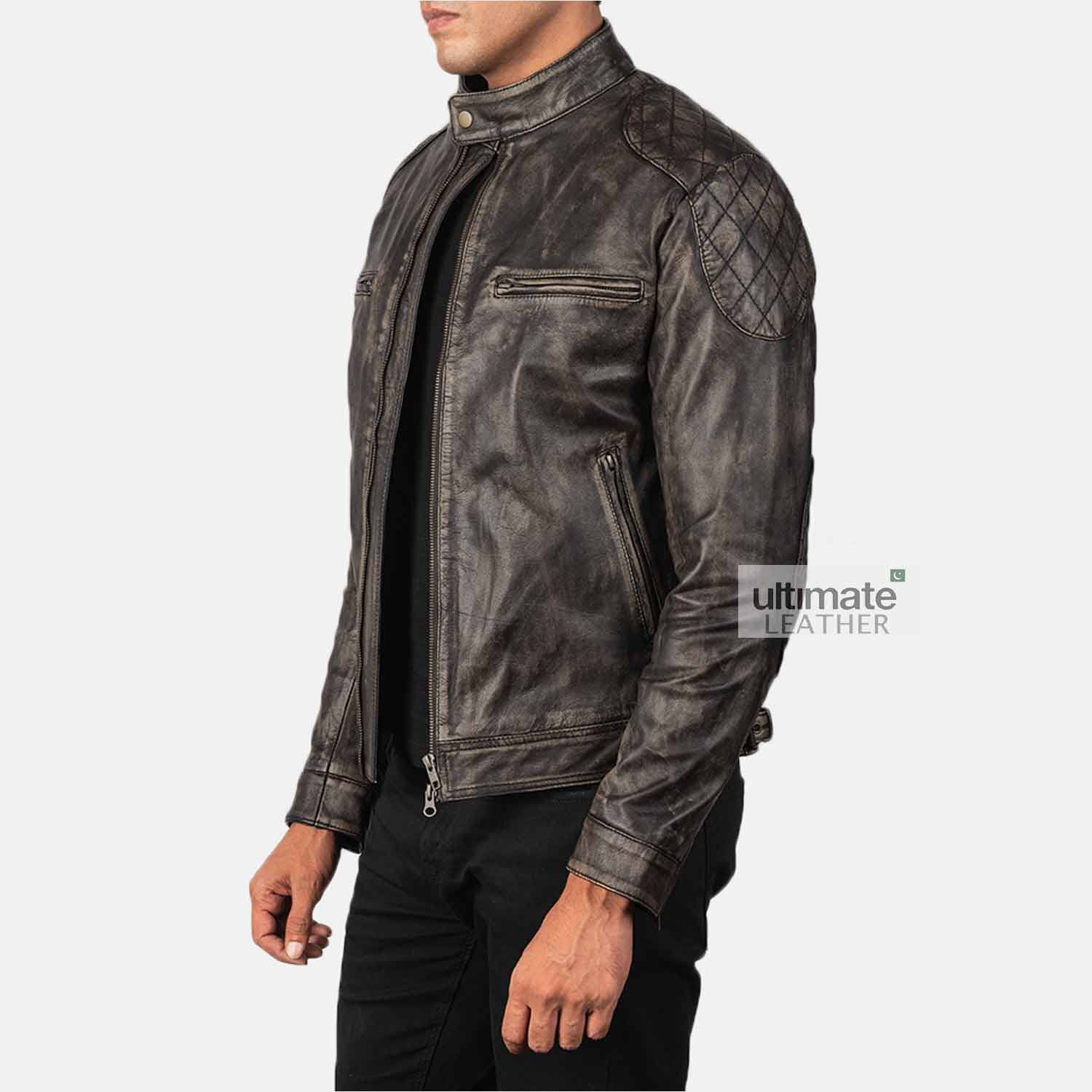 Mens Distressed Black Leather Jacket