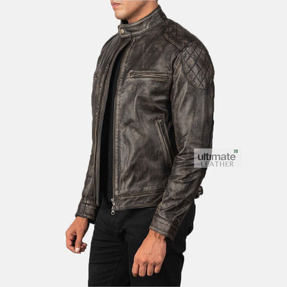 Mens Distressed Black Leather Jacket
