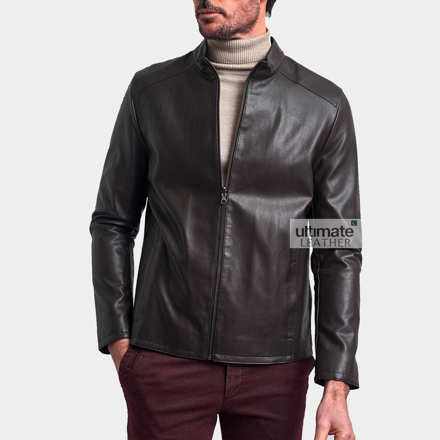 Men's Fitted Dark Brown Leather Jacket