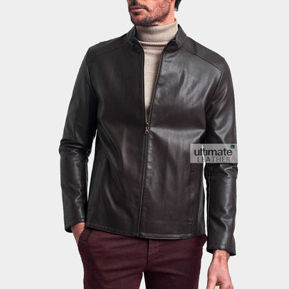 Men's Fitted Dark Brown Leather Jacket
