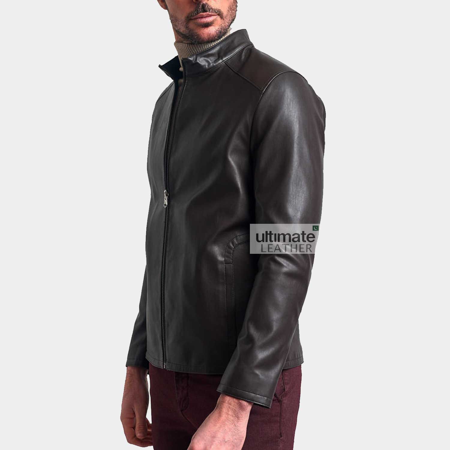 Men's Fitted Dark Brown Leather Jacket