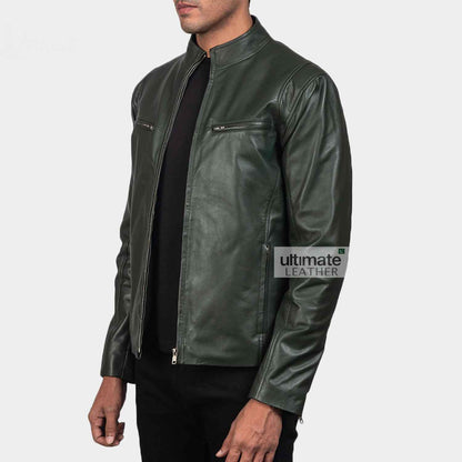 Men's Casual Dark Green Leather Jacket