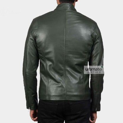 Men's Casual Dark Green Leather Jacket