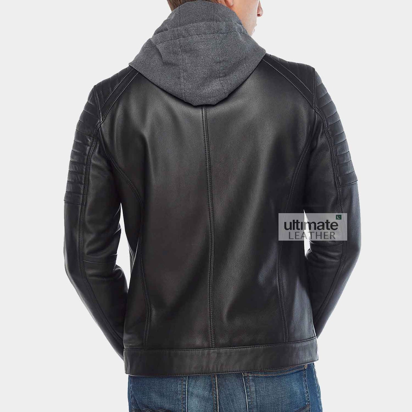 Mens Black Hooded Leather Jacket
