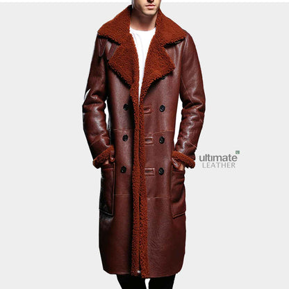 Mens Maroon Leather Trench Coat
