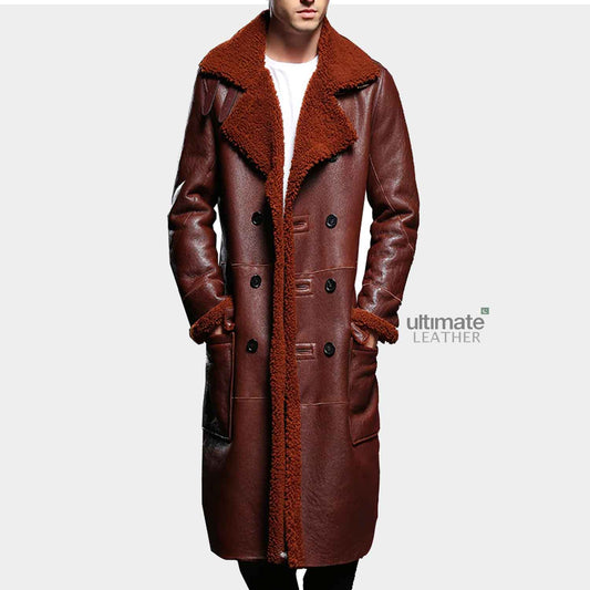 Mens Maroon Leather Trench Coat
