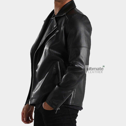 Mens Motorcycle Style Black Leather Jacket