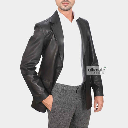 Mens Black Leather Blazer