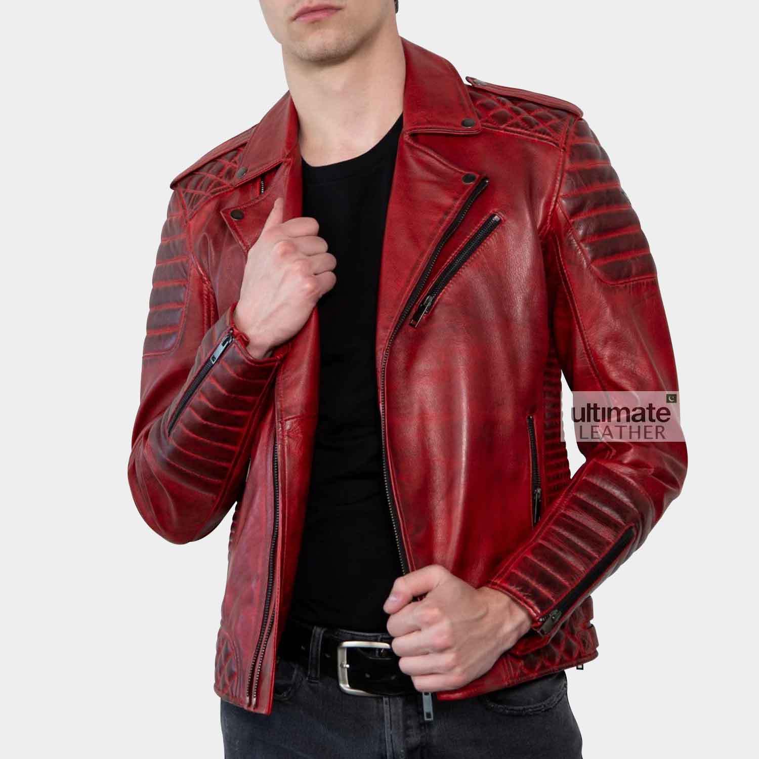 Men's Red Biker Leather Jacket