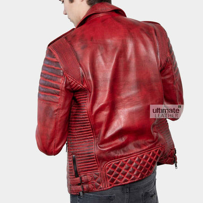 Men's Red Biker Leather Jacket