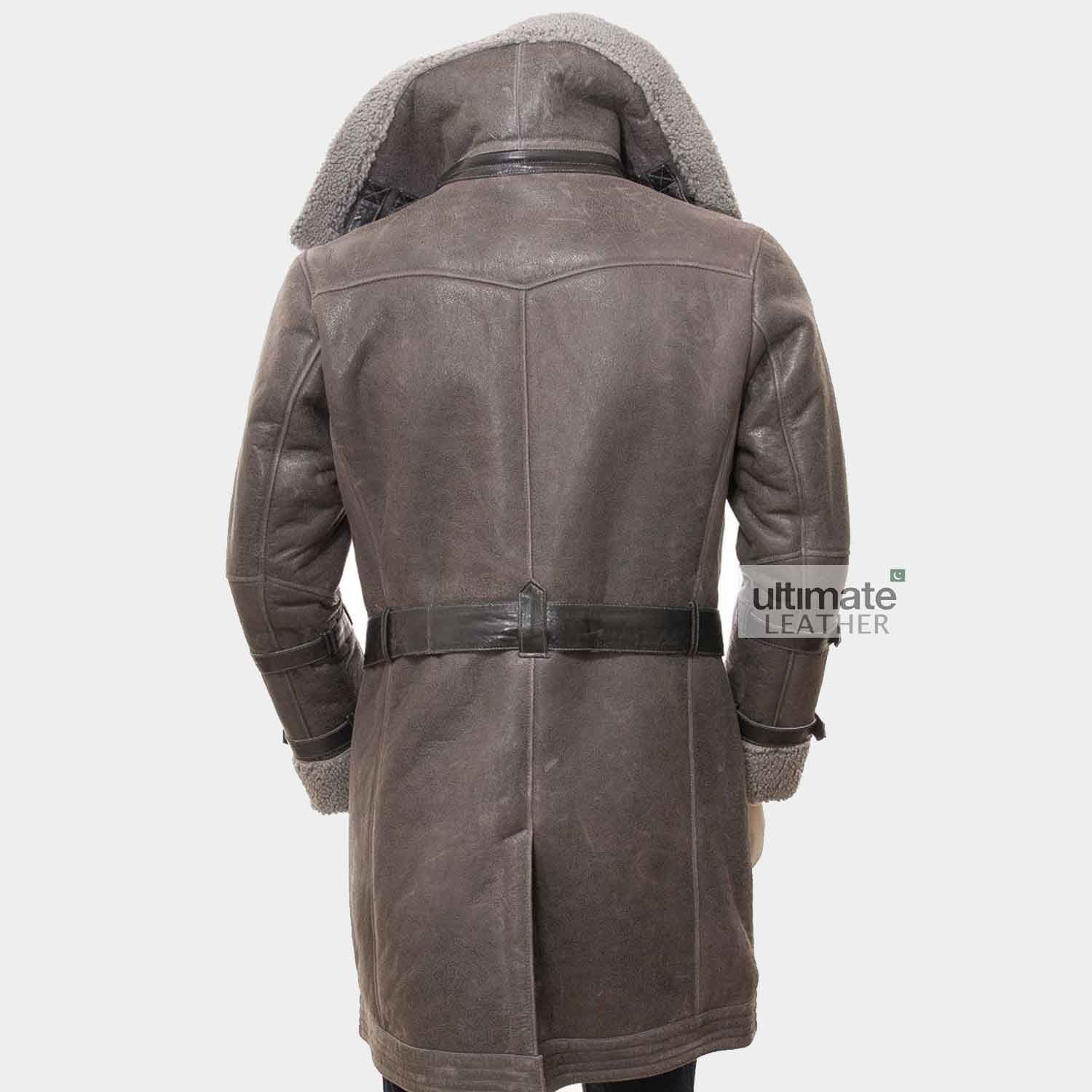 Mens Grey Shearling Trench Coat