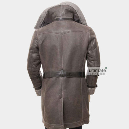 Mens Grey Shearling Trench Coat