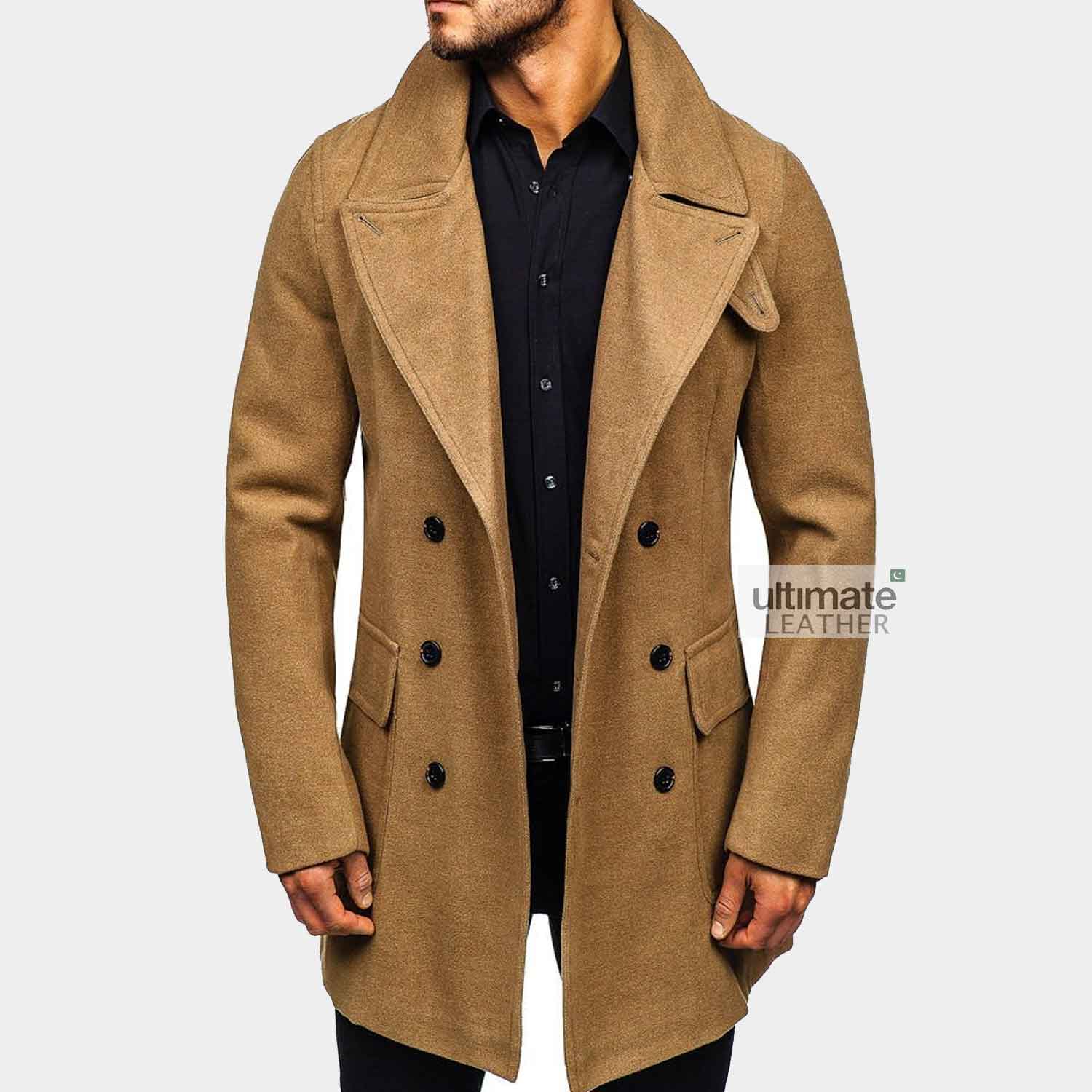 Mens Tan Brown Pea Coat