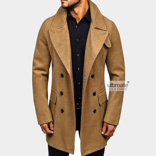 Mens Tan Brown Pea Coat