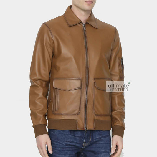 Mens Vintage Style Bomber Leather Jacket
