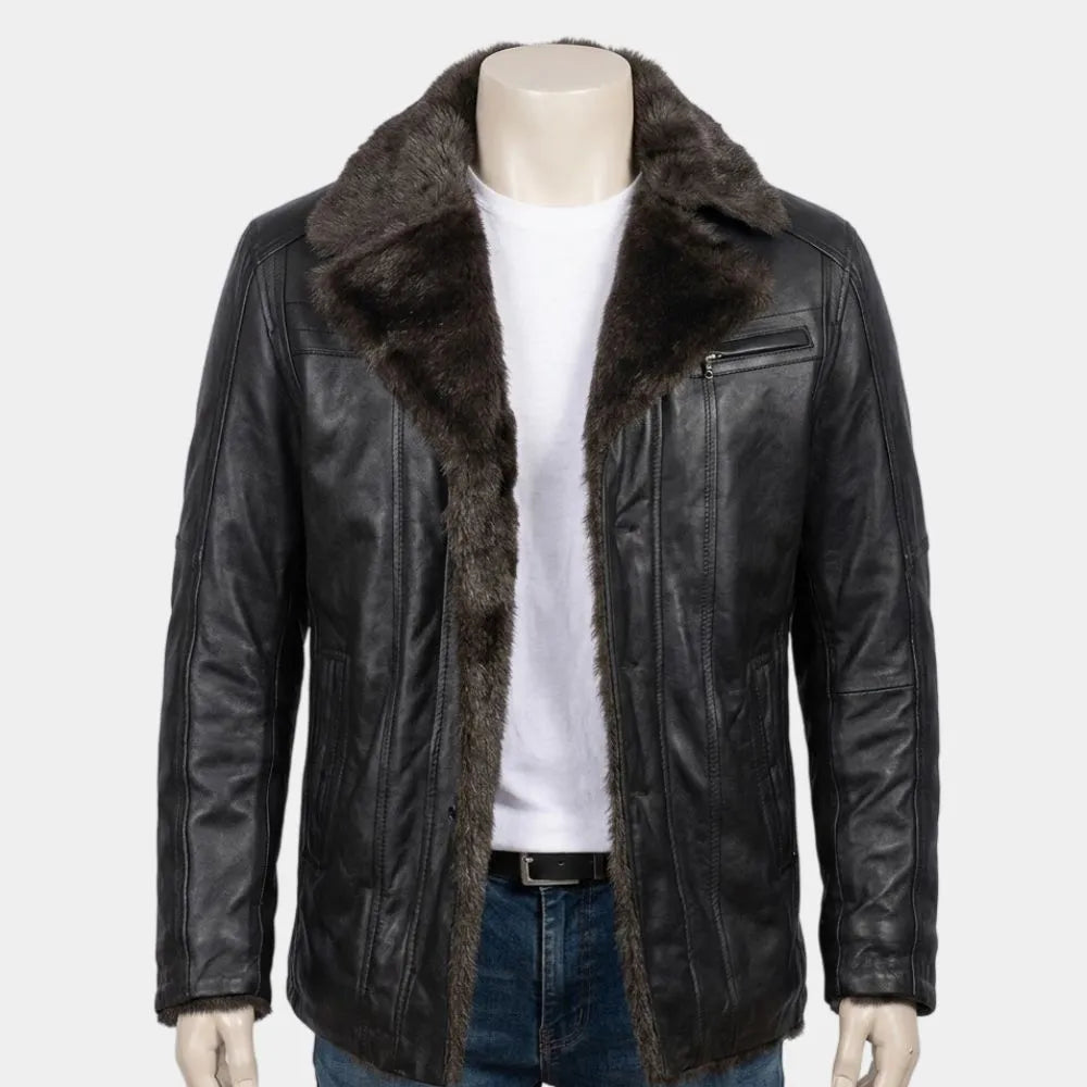 Mens Shearling Black Sheepskin Leather Jacket