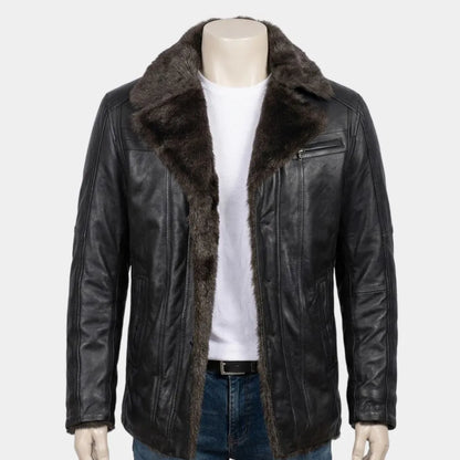 Mens Shearling Black Sheepskin Leather Jacket