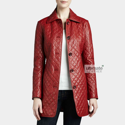 Womens Quilted Leather Trench Coat