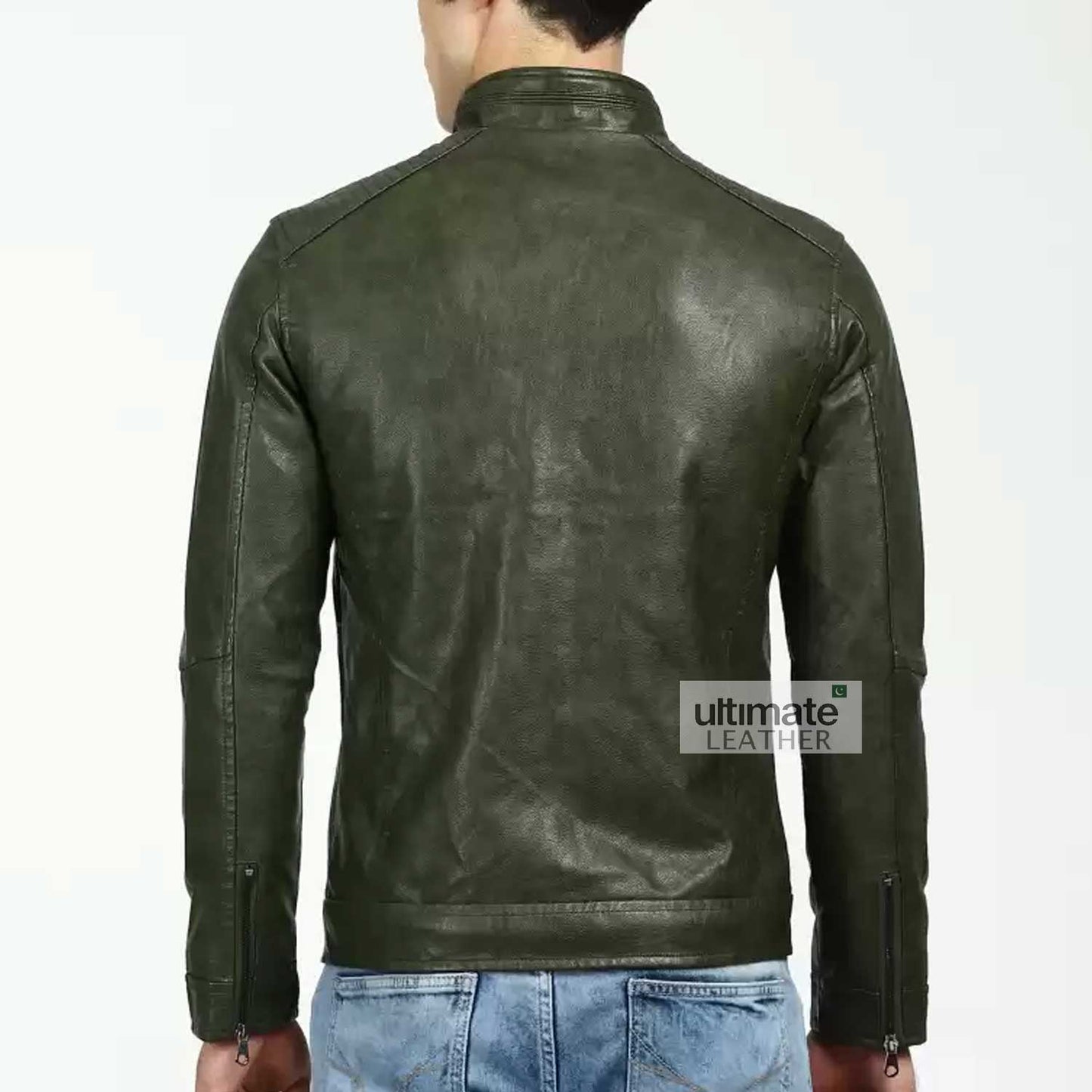 Solid Green Leather Jacket
