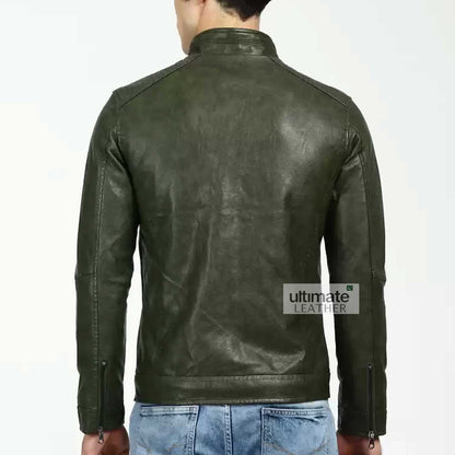 Solid Green Leather Jacket