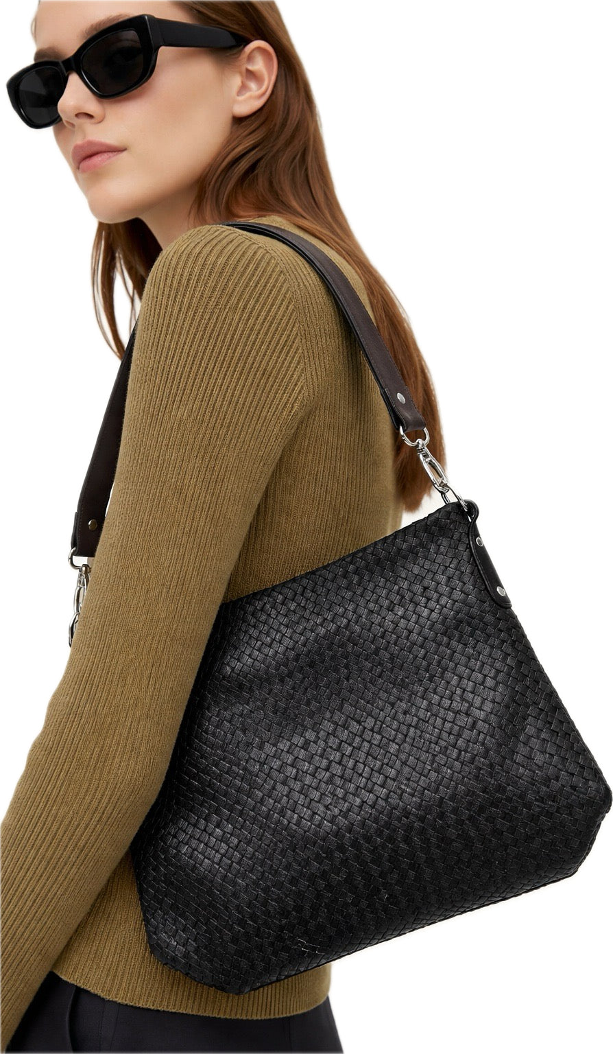 Women's Woven Crossbody Studded Leather Bag